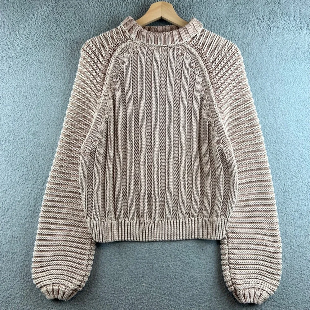 Free People On A Boat Sweater XS Pink Cotton Chunky Knit Mock Neck